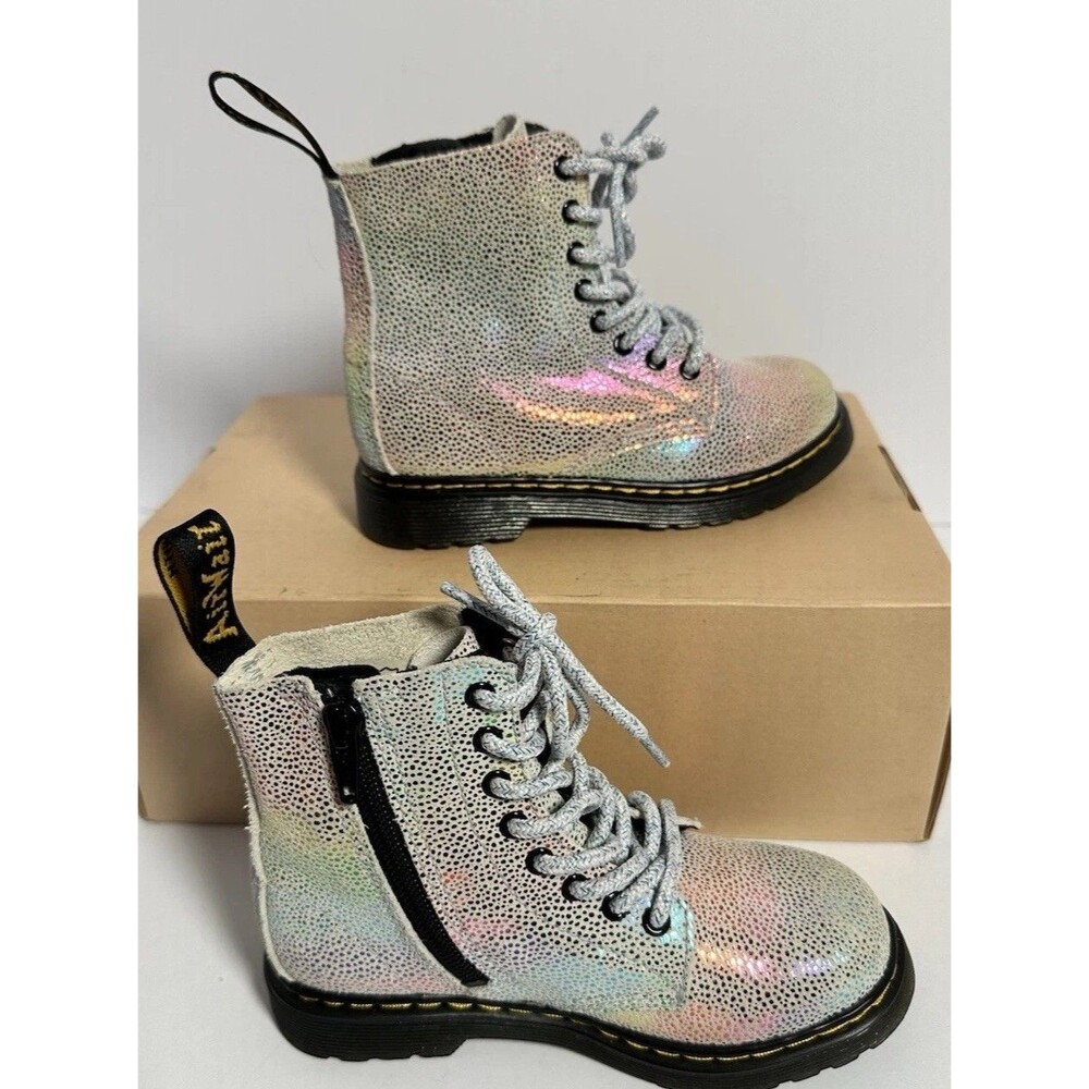 Dr Martens 1460 Pascal J Youth 11 Iridescent Glitter Rainbow Boots - Picture 2 of 8